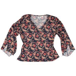 ❄️ 3/$15 - Vintage Jason Maxwell Floral Paisley Bell Sleeve Top, Size L